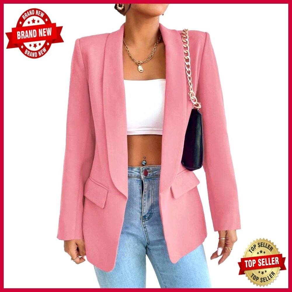 Long Sleeve Blazer Cardigan Button Front Lapel Pockets Business Casual